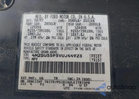 1997 Mercury Mountaineer from USA, damaged, VIN 4M2DU55P5VUJ44923